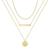 3PCS - Link Chain&Bar&Hammered Disc Layered Necklaces for Women